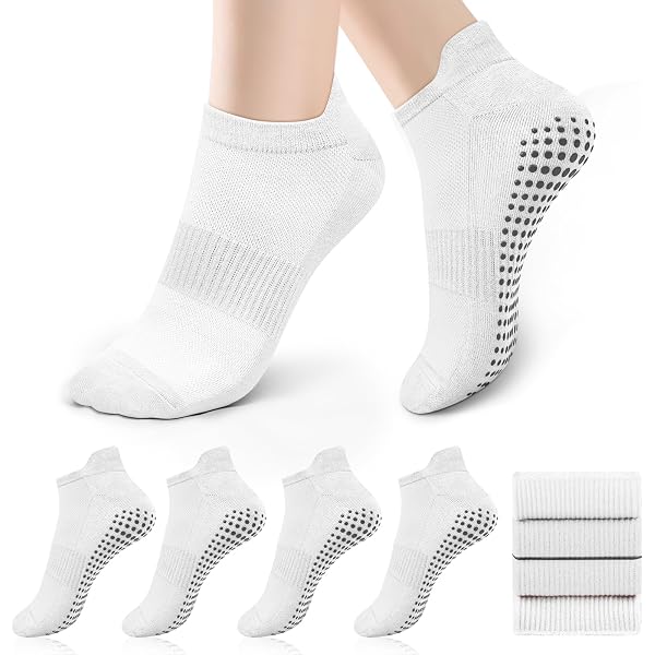 4 Paires De Chaussettes Antidérapantes Pour Yoga Et Pilates, Coton, Taille Unique 36-39 - 8