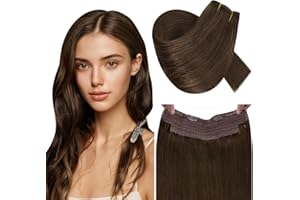 RUNATURE Miracle Wire Hair Extensions Human Hair Brown Hair Extensions Remy Straight Invisible One Piece Hair Extension Real Hair 12 Inch 70 Gram