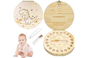 MDJEWV Holz Milchzähne Box, Zahnbox für Milchzähne aus Holz für Mädchen und Jungen Zahndose Milchzähne Zahnbox aus Holz für Mädchen und Jungen Souvenir Box Baby Geschenke zur Geburt(Dinosaurier)