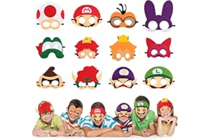 URAQT Masque de Super-Héros, 12 Pièces Masques pour Enfants Dress Up Masque de Mario Cosplay Pour Cosplay, Masques de Mario, Convient pour Les Fêtes d'Anniversaire, Halloween