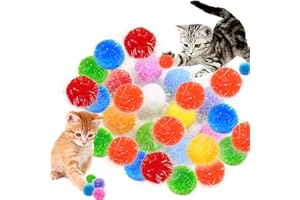 VIKSAUN 36Pezzi 3CM Palline scintillanti in colori assortiti, Palline Giocattolo Gatto Morbido Palline, Giocattolo Colorata Palla rimbalzante, il giocattolo da sempre preferito dai gatti