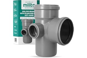 Millto™ Tubo de alcantarillado en T, 110 x 110 x 110 mm, conector 90º con salida izquierda, 50 mm, conexión para alcantarillado, color gris polipropileno