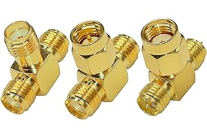 TUOLNK SMA Splitter Connector - Male to Dual Female RF Triple Tee Adapter - Reverse Polarity - 3 Way Pack of 3