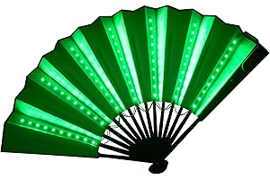 B BACHVIBES Abanico Plegable LED: El complemento Fiestas, Festivales, Discotecas y conciertos de música (Verde)