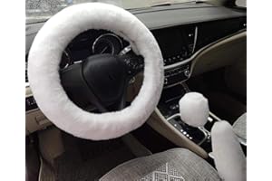 IXITON Universal Épaississement Faux Fourrure Hiver Chaud Fluffy Furry Fuzzy Housses de Volant de Voiture+Couvercles de Changement de Vitesse+Couvre Frein à main-3pcs/set (White)