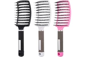 AUXSOUL 3 Stücke Entlüftete Entwirrende Haarbürste Wildschweinborsten Gebogene Haarbürste Detangling Haarstyling Bürste für Styling Hair Brush Set