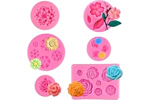 Dafencar Moule Silicone Fleur, 6pcs Moule Fleur Silicone, 3D Moule Silicone Rose, non Toxique, Résistant à la Chaleur, Durable, Moule Fleur Pour Chocolat, Gelée, Bougies, Savon, Décoration de Gâteau