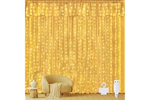 ‎OLLNY Ollny Lichtervorhang innen 3x3m, 300 LED Lichterkette außen warmweiß wasserdicht, USB Lichterketten Vorhang für Weihnachten Fenster Wand Zimmer Party Deko Gardine Balkon