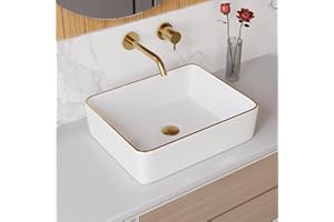 DEER VALLEY Ceramic Countertop Basin, DeerValley Rectangular Bathroom Vessel Sink, White Gloss Wash Basin Sink for Cloakroom Lavatory Vanity Cabinet 48.5 x 37.5 x 15cm