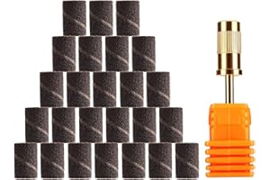 JCMaster® Scovolini Abrasivi per Fresa per Unghie + 1 Mandrino Ideale per Manicure Pedicure Preparazione unghia naturale modellamento gel/acrilico eliminazione sollevamenti rifiniture Grana 150-25 pz