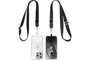 caslord Cordon Telephone Portable, avec 2 Patchs universels et 2 Cordon Téléphone Portable,Collier Compatibles avec Tous Les Smartphonese - Noir + Noir