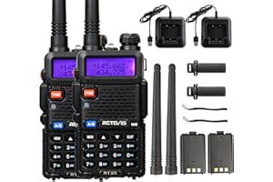 Retevis RT5R Walkie Talkie, Emisora Caza, 128 Canales Walkie Talkie Largo Alcance, Linterna, Type-C, FM, Robusto Emisora Radioaficionado para Caza, Principiante, Ayuda de Emergencia(Negro, 2 Piezas)