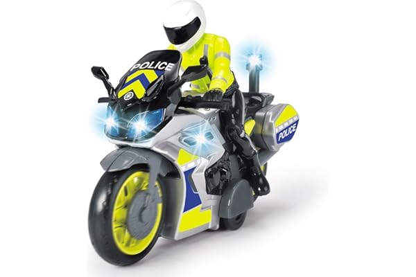 Dickie Toys Moto de Police - Jouet Moto avec Figurine de Policier pour Enfants à partir de 3 Ans avec lumière Bleue et sirène, Roue Libre, 17 cm de Long