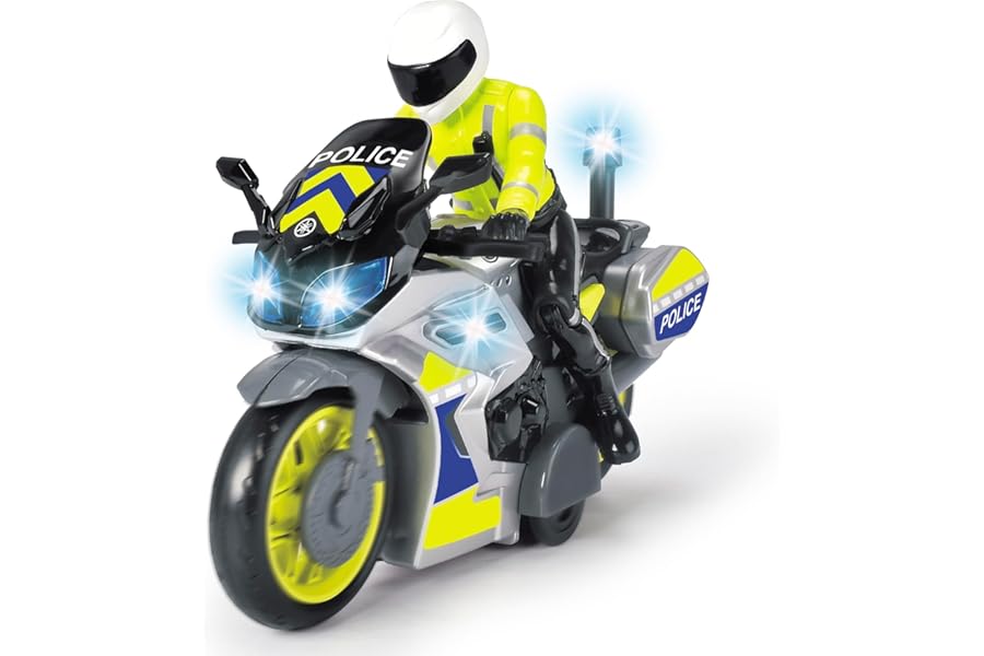 Dickie Toys Police Motorcycle Toy Motorcycle with Police Figure for Children Aged 3 Years and Up with Blue Light and Siren, Freewheel, 17 cm Long