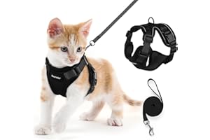 Dooradar Katzengeschirr Katzenleine mit Geschirr für Katzen, Verstellbares Katzengeschirr mit Leine Ausbruchsicher, Reflektierend Geschirr Set für Kleine Mittelgroße Katzen, XS, Schwarz