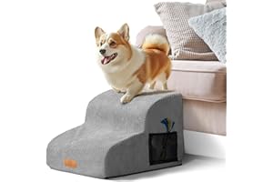 Masthome Escaliers pour Chiens à 2 Marches en Éponge Haute Densité, Rampes Inclinés pour Chien avec Housse Rembourrée Lavable, Echelle Antidérapante pour Chiots et Animaux Agés