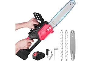 LEADGOODS Chainsaw Cordless 12inch, Powerful Electric Chain Saw, 21V Cordless Chainsaws with Battery and Charger, Battery Chainsaw with 2 Chains, Security Lock Handheld Small Chain Saw for Garden Tree Pruning