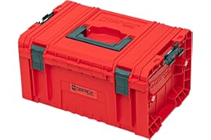 Qbrick System Pro 2.0 Ultra HD walizka narzędziowa z tworzywa sztucznego, skrzynka na narzędzia z zamknięciami zaciskowymi, organizer do warsztatu, kolor czerwony, 45 x 26 x 24 cm