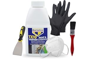 PACKPIONEER Paint Stripper Kit with Bartoline TX10 Paint Remover Solution 500ml + Paint Scraper Tool, Brush, Latex-Free Gloves & Mask – Effective Varnish Stripper for Wood, Metal, Concrete, Glass & DIY Projects