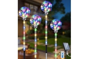 LITOHOM Solar Lights Outdoor Garden, 4 Pack Coloured Solar Powered Garden Lights with USB Port, Remote,8 Modes,4 Brightness, IP65 Waterproof Path Lights Outdoor Garden Lights for Yard Patio Outside Decor