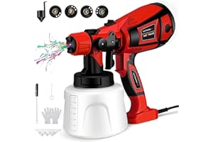 Jradse Pistola de Pintura, Pistola de Pintura Eléctrica HVLP 800W con 4 Boquillas Cobre 3 Patrones, Capacidad 1400ml Flujo Ajustable para Paredes Interior Exterior Vallas Techos Muebles, Rojo