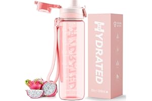 Mevoly Botella Agua, 1 Litro Botella Agua Gimnasio sin BPA con Marcador de Tiempo, Plastico Botella de Agua Deportiva Motivacional, Cantimplora 1L para Gym, Colegio, Bicicleta