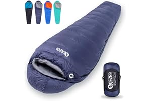 QEZER Saco de dormir de plumón para invierno, para exteriores, 0 °C hasta -23 °C, para 4 estaciones para camping, senderismo y trekking