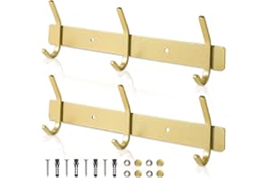 Qiannhee 2X Heavy Duty Coat Rack Wall Mounted Coat Hooks Golden Wall Coat Rack 30CM Max 30KG with 3 Hooks Rustproof SUS304 Stainless Steel Clothes Rack Screw in for Bedroom Kitchen Bathroom Hallway