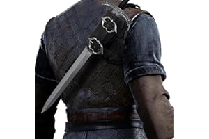 HiiFeuer Medieval Faux Leather Back Sword Frog, Vintage Adjustable Sword Holster, Middle Ages Back Sword Sheath Holster (Black A)