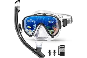 Arlierss Snorkel Set para Adulto Máscara de Buceo y Tubo, Panorámico de 180° Gafas de Buceo y Máscara Antivaho de Vidrio Templado y Snorkel Seco, Set para Snorkeling, Unisex Adulto