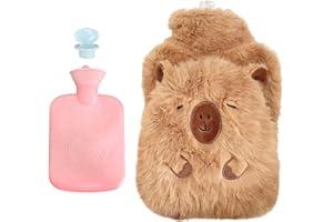 HUAHUANGHUI Wärmflasche mit Bezug,Wärmflasche Groß kinder Süß PlüSch Wärmflaschen tier, Hot Water Bottle zur Schmerzlinderung,Reinigung Abnehmbar,Capybara Geschenke für Familie und Freunde-1L