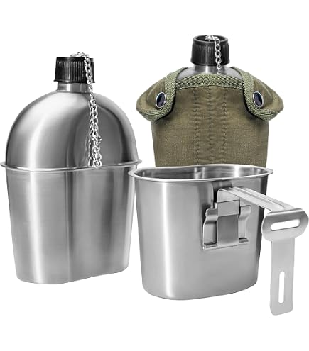 Original Soviet Russian Army Water Flask / Canteen - 0.8 Litre, Aluminum, With Khaki Belt Case (Vintage, Unused, For Collection Or Outdoor Use)