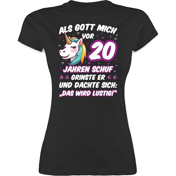 Shirtracer T-Shirt Damen „Als Gott Mich Vor 18 Jahren Schuf Grinste Er“ – Lustiges Einhorn-Motiv Zum 18. Geburtstag