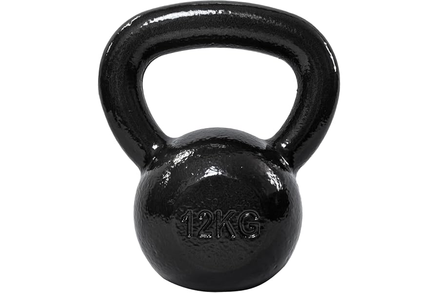 Amazon Basics Kettlebell - Pesa de Entrenamiento de Hierro Fundido con Agarre Ancho Texturizado - Acabado Pintado - Negro