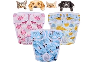 Czemo Pieluchy dla psów, wielokrotnego użytku, 3 sztuki, dla psów, nadają się do prania, z zapięciem na rzepy, majtki ochronne dla suk