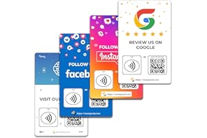 One Tap Only NFC Business Review Cards (1-Pack) – Compatible with Google Reviews – Reusable Smart Tap & QR – Works with All Phones – Contactless Customer Feedback Tool (4-Pack Social Cards)
