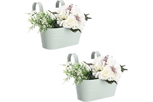 Pumpumly 2Pcs Metal Hanging Flower Pots - Railing Planter Balcony Planters for Railing,Over Fence Planters with Double Detachable Hooks Wall Hanging Planter for Garden Home Decoration