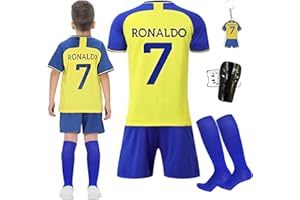 Byhsoep Camiseta de Fútbol,Conjunto de Fútbol de Jersey para Niños con Camiseta,Camiseta Deportiva de Fútbol con Pantalones Cortos,Calcetines y Placa Protectora de Rodilla