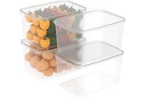 Cetomo 7L*4 Boîte Conservation Alimentaire, Conteneur Alimentaire, Boîte de Rangement, Récipient de Congélateur avec Couvercle, Sécuritaire au Micro-ondes, Sans BPA, Plastique, Clair, 7L-Lot de 4