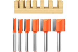 AKYLIN Lot de 6 Fraises Droite Defonceuse à Tige de 6 mm, Fraise droite à queue, Diamètre de Coupe 6/8/10/12/16/20 mm, Fraise Droite pour le Travail du Bois