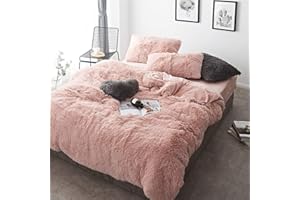 ‎SACEBELEU Sacebeleu Plüsch Bettwäsche Set 220x240cm Altrosa Rosa Warme Winter Flauschig Flanell Biber Mädchen Bettbezug Deckenbezug mit Reißverschluss und 2 Kissenbezug 80x80cm Doppelbett