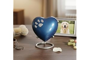 Urne funéraire pour animaux de compagnie eSplanade | Urne en laiton | Urne en métal | Urne funéraire | Souvenirs commémoratifs | Urne Chien et Chat (Bleu avec Support)