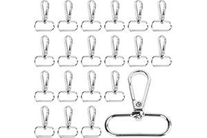 RUNEAY Karabinerhaken Schlüsselanhänger 20 Stücke,38mm Schlüsselanhänger D-Ringen,360° Karabinerhaken mit Drehgelenk für Taschen Gürtel DIY Nähen Lanyard Handwerk Taschenzubehör,Silber