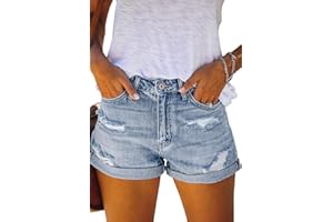 Alaster Queen Short en Denim pour Femmes Taille Moyenne Pantalon Chaud à Taille roulée Short en Denim à Trous pour l'été
