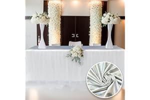 Fayavoo 6ft White tulle table skirt for rectangle tables, Tutu Table Skirt White Ruffle Table Cloth for Wedding Bridal Shower Baptism Birthday Party Christening Banquet Table Decorations