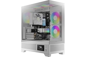 GAMDIAS Atlas M1 WH ATX Mid-Tower PC-Gehäuse, Echtzeit-Überwachung, 3× 120-mm-ARGB-PWM-Lüfter, 270° Panoramadoppelglas, Lüfter-Hub, Hohe Luftzufuhr durch Seitenbelüftung, Weiß