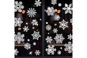 HBell Bożonarodzeniowe naklejki płatek śniegu, 110 szt. wielokrotnego użytku świąteczne naklejki na okna, statyczne samoprzylepne PCW płatki śniegu okna przylegają na Boże Narodzenie dekoracje do domu/sklepu zimowe artykuły na przyjęcie ozdoby (białe)