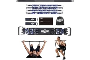 INNSTAR Portable Home Gym Set with Workout Bar, Bench Press Set, Squat Resistance Band, Door Anchor and More-Full Body Workout Equipment to Build Muscle and Shape Body