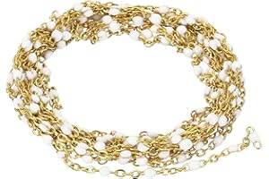 PATIKIL 2m/6.6 Pieds Inox Acier Câble Chaîne, Or Lien Chaîne Émail Perles Satellite pour Bijoux Fabrication DIY Collier Bracelet Accessoires, Blanc