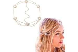 DONLEEVING Women Rhinestone Head Chain Boho Crystal Headpiece Rose Gold Wedding Hair Accessory Gift for Her Party Headpiece for Bride Bridesmaid Girls (Gold)